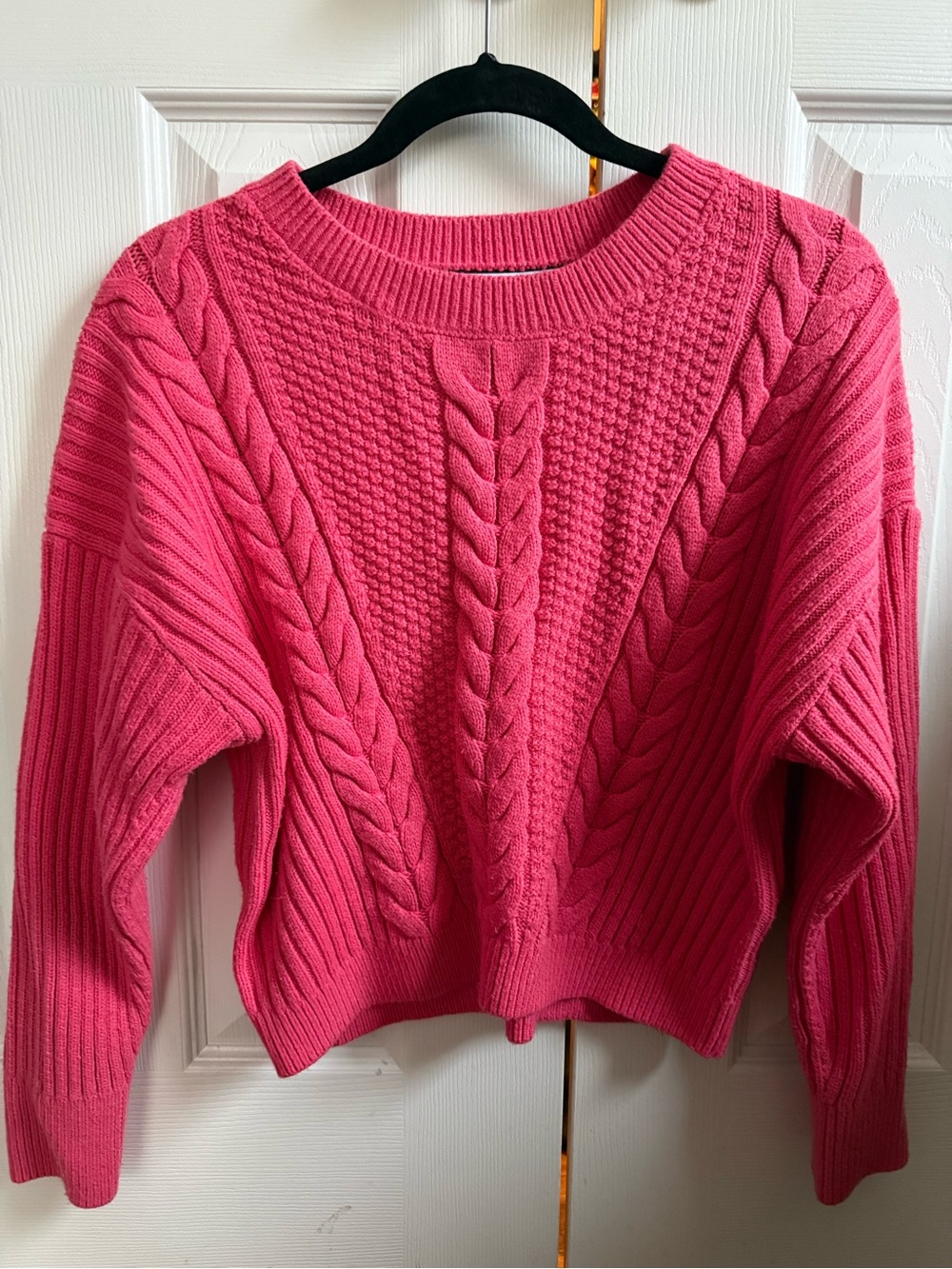 Tommy Hilfiger Bright Pink Cable-Knit Crewneck Sweater
